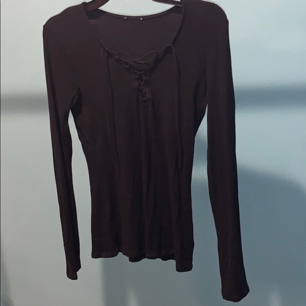 Express black knit lace up shirt